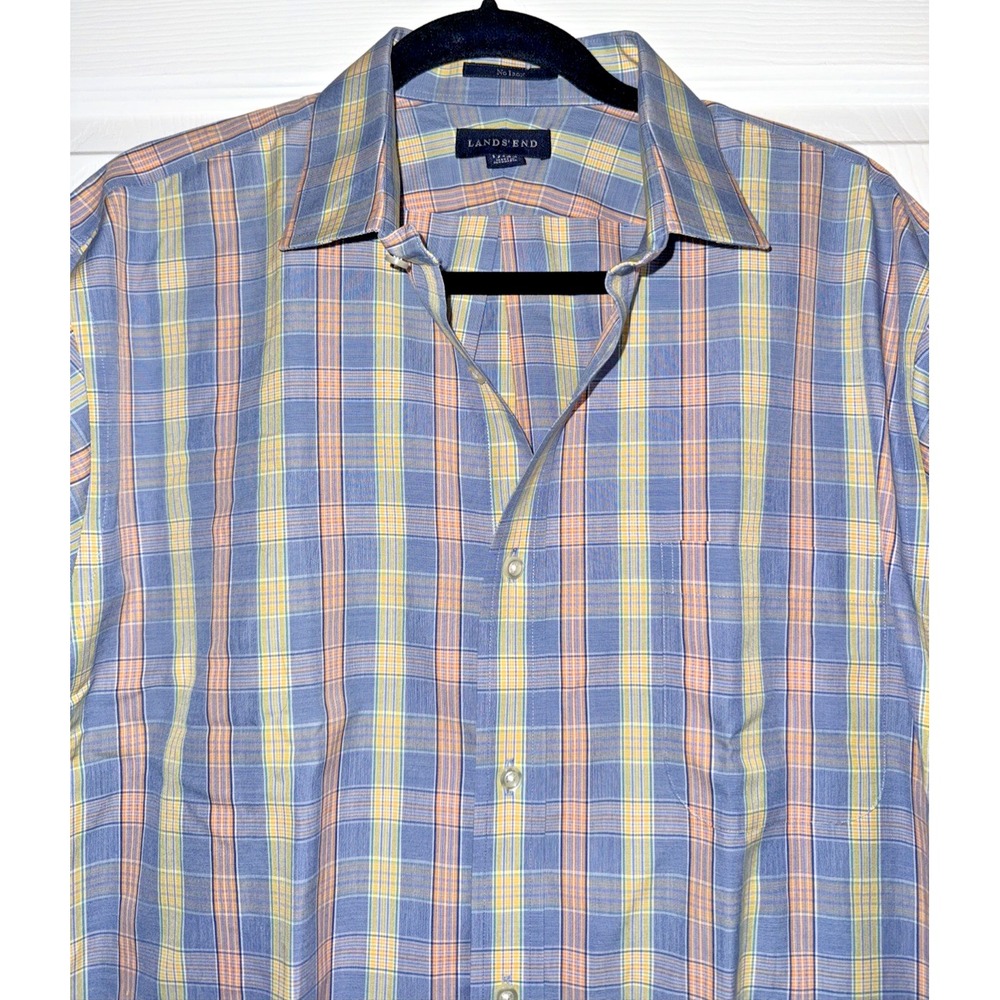Lands' End Supima No Iron‎ Pinpoint Plaid Dress Shirt 17-33 - Traditional Fit